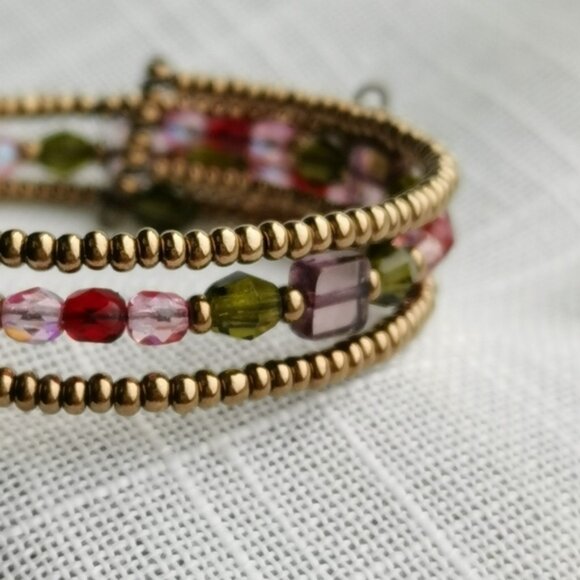 Beaded bracelet hand made red bronze multi - Picture 2 of 9